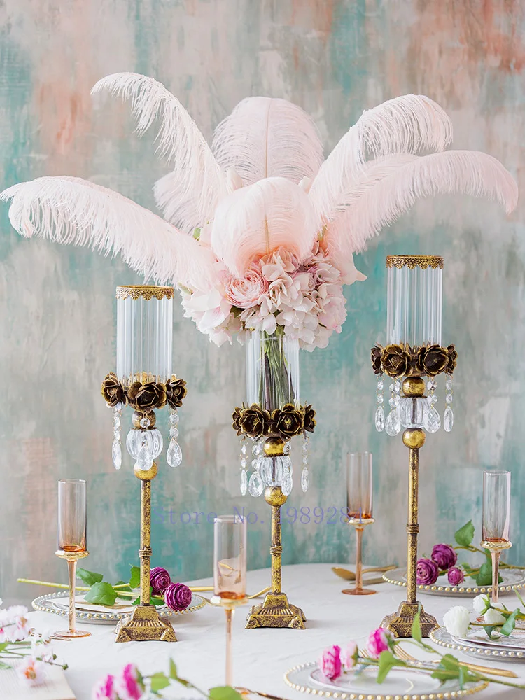 US $66 42 OFF Creative Nordic Gold Retro glass High foot vase wedding Flower arrangement Candlestick desktop Modern home decoration vases Vases Creative Nordic Gold Retro glass High foot vase wedding Flower arrangement Candlestick desktop Modern home decoration