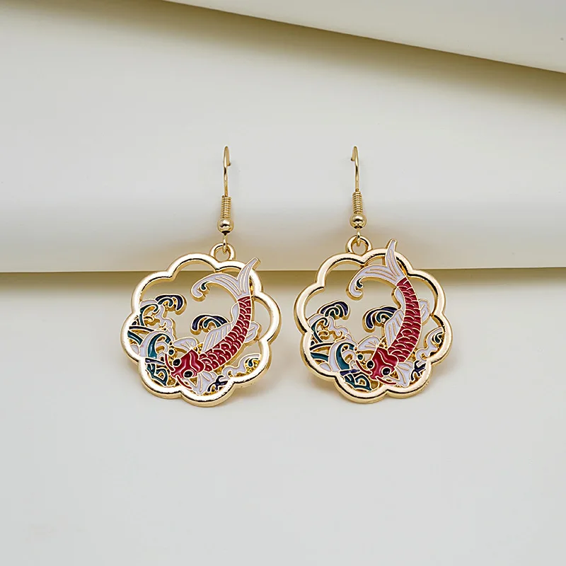 Cute Animal Snake Rabbit Koi Cat Ethnic Earrings For Women Girls Enamel Painted Colorful Gold Color Earrings Jewelry animal earrings,golden earrings