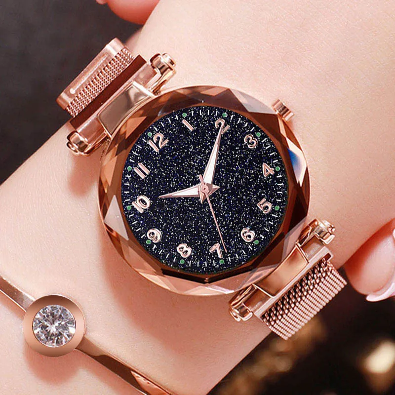 

Hot Selling Creative Girl'S Mesh Belt Alloy Watch Fashion Magnetic Snap Watch Strap Quartz Watch Night Light Girl'S Table