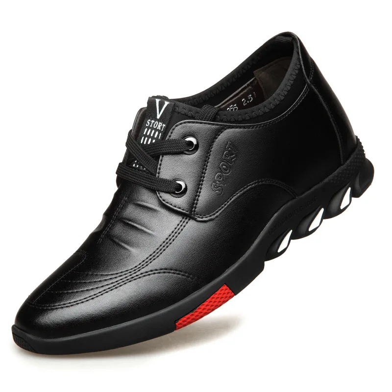 black shoes Merkmak/кожаная мужская повседневная обувь; классическая деловая обувь на плоской подошве на шнуровке; модная обувь в британском стиле, увеличивающая рост; большие размеры - Цвет: black shoes