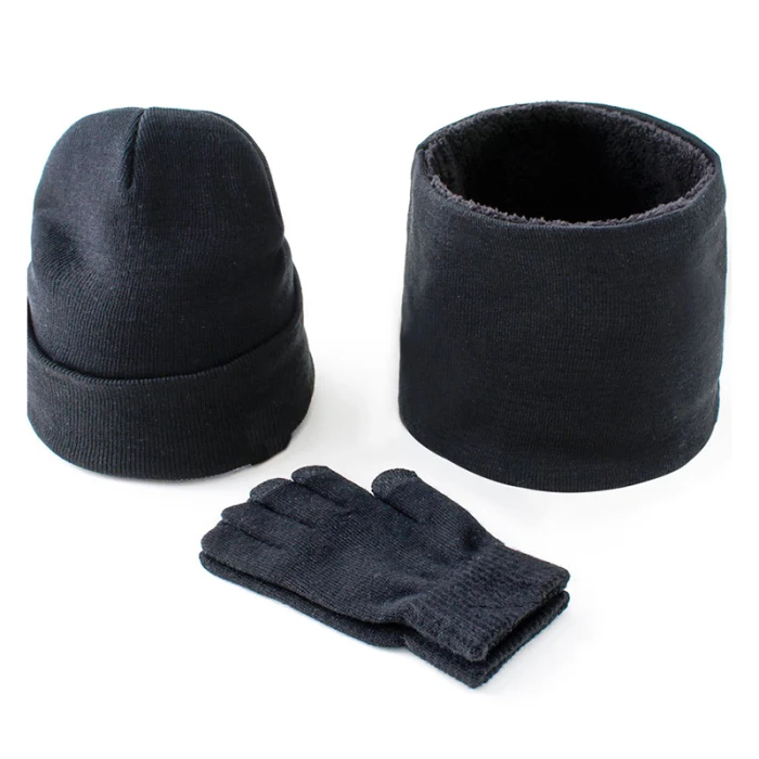 3pcs/Set Mens Knitted Hat Gloves Scarf Set Xmas Winter Warming Hat Full Cover Glove TT@88