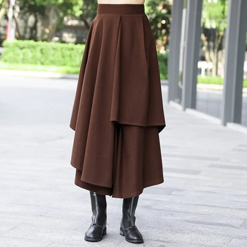 Осень зима Корейская версия женская мода шерстяная половина тела юбка неровность длинная юбка утолщение средней длины юбка брюки
