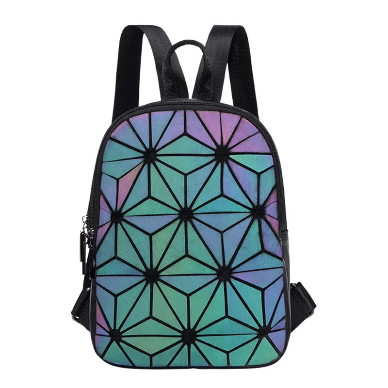 Mochila de diseño de marca para mujer, pequeña, holográfica, geométrica, para estudiantes adolescentes