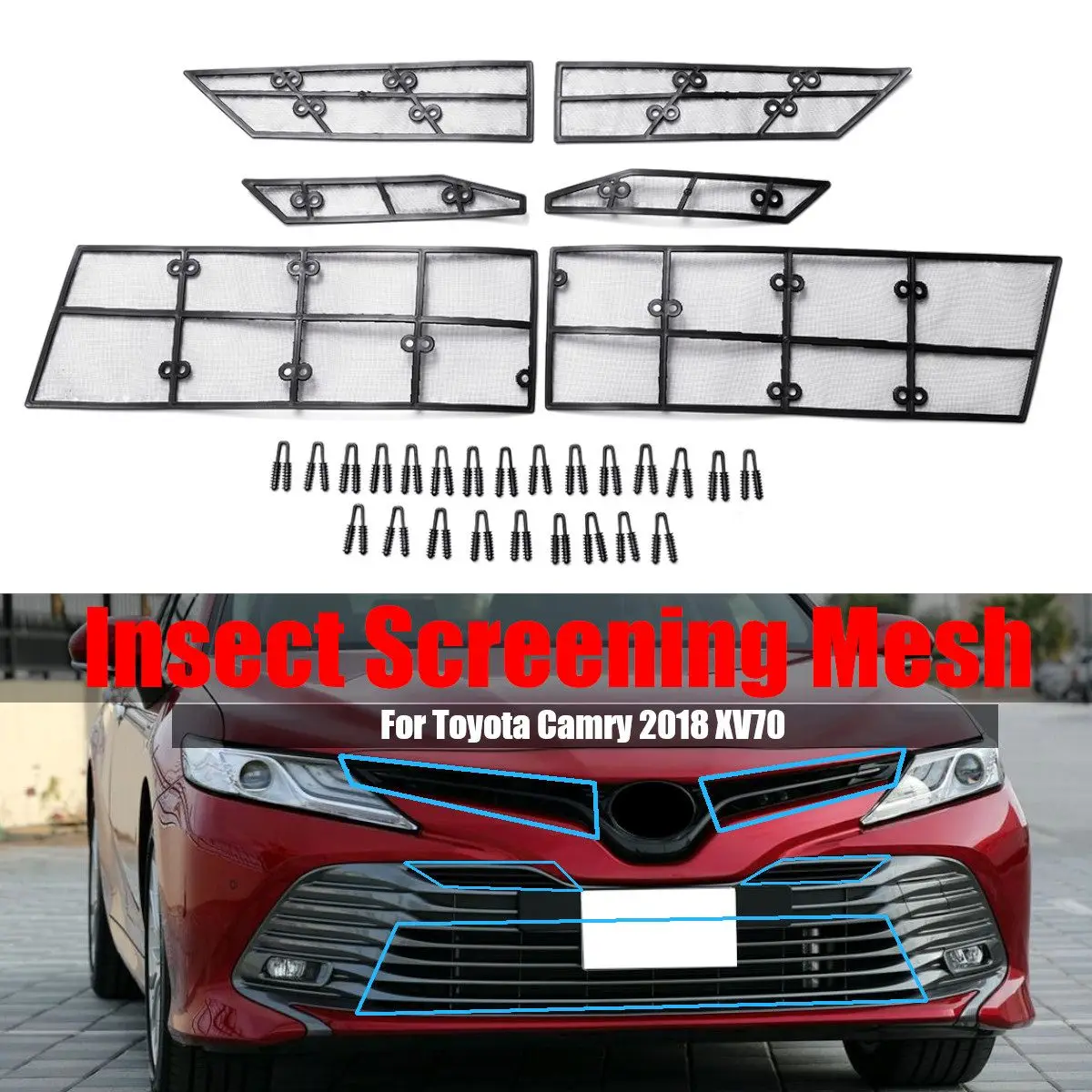 

Hot New 6Pcs/Set Car Front Insect Screening Mesh Net Grille Steel Wire For Toyota Camry 2018 8th XV70