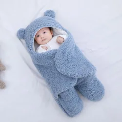 Saco de dormir de invierno para bebé, edredón de pierna dividida de cordero, suave, manta receptora 100% de algodón para bebé recién nacido de 0 9 meses