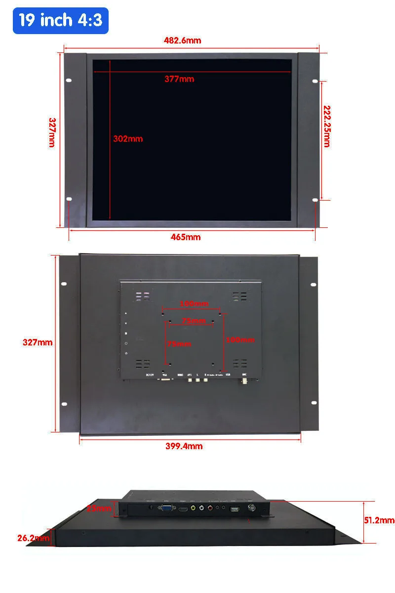 19 дюймов ЖК-монитор 1280*1024 1" монитор с av/bnc/vga/usb интерфейсом