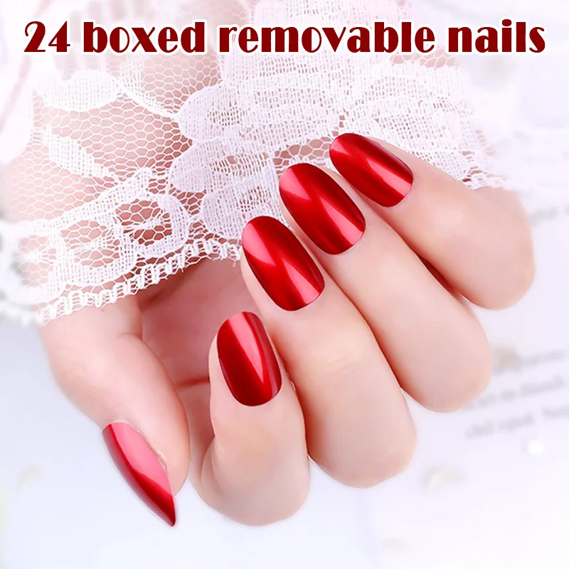 

24pcs Reusable Stick-On Nails Tips Removable Wearable Fake Nail Manicure Accessories Kits SNO88