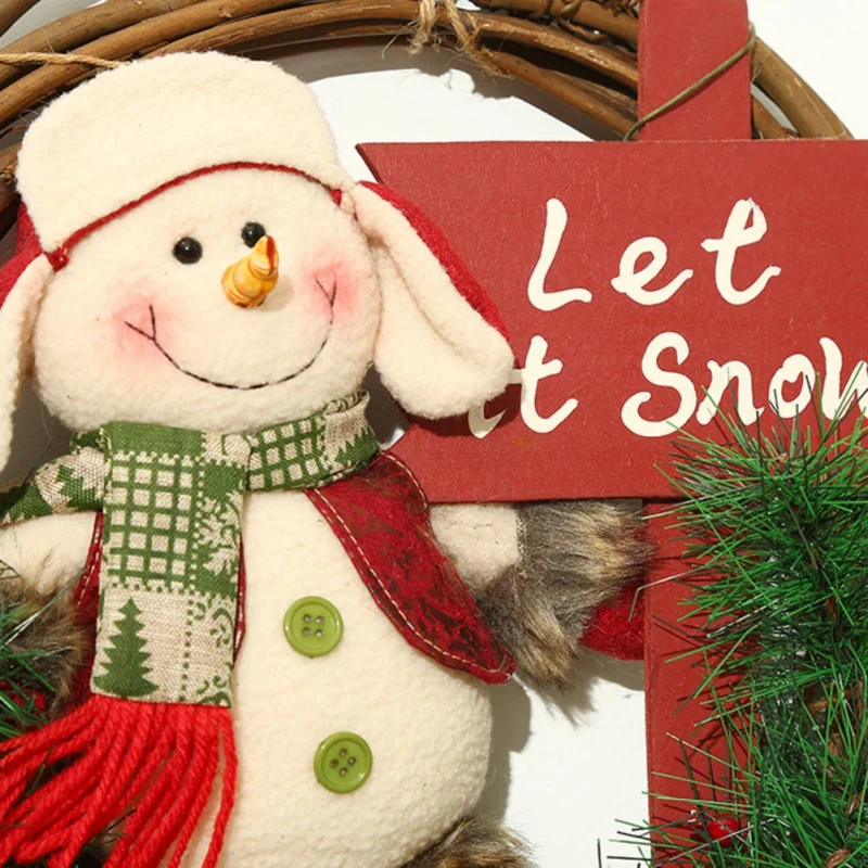 

Rattan Christmas Wreath Garland With Plush Dolls Holiday Hanging Pendant For Door Wall Window Christmas Doll Hanging Wreath