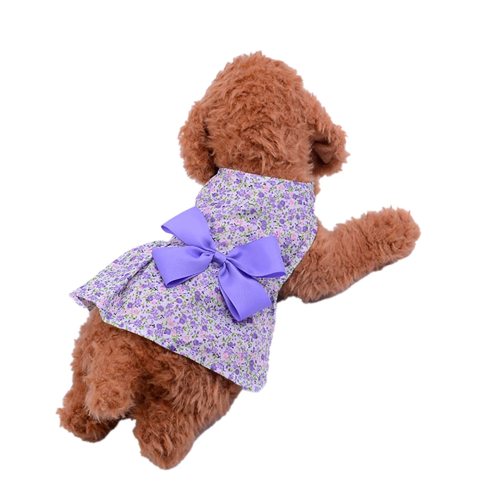 Pet Dog Clothes Cotton Material Sunscreen Vest Breathable Cool Vest Cute Printed Puppy T-shirt Bow Floral Dress Summer