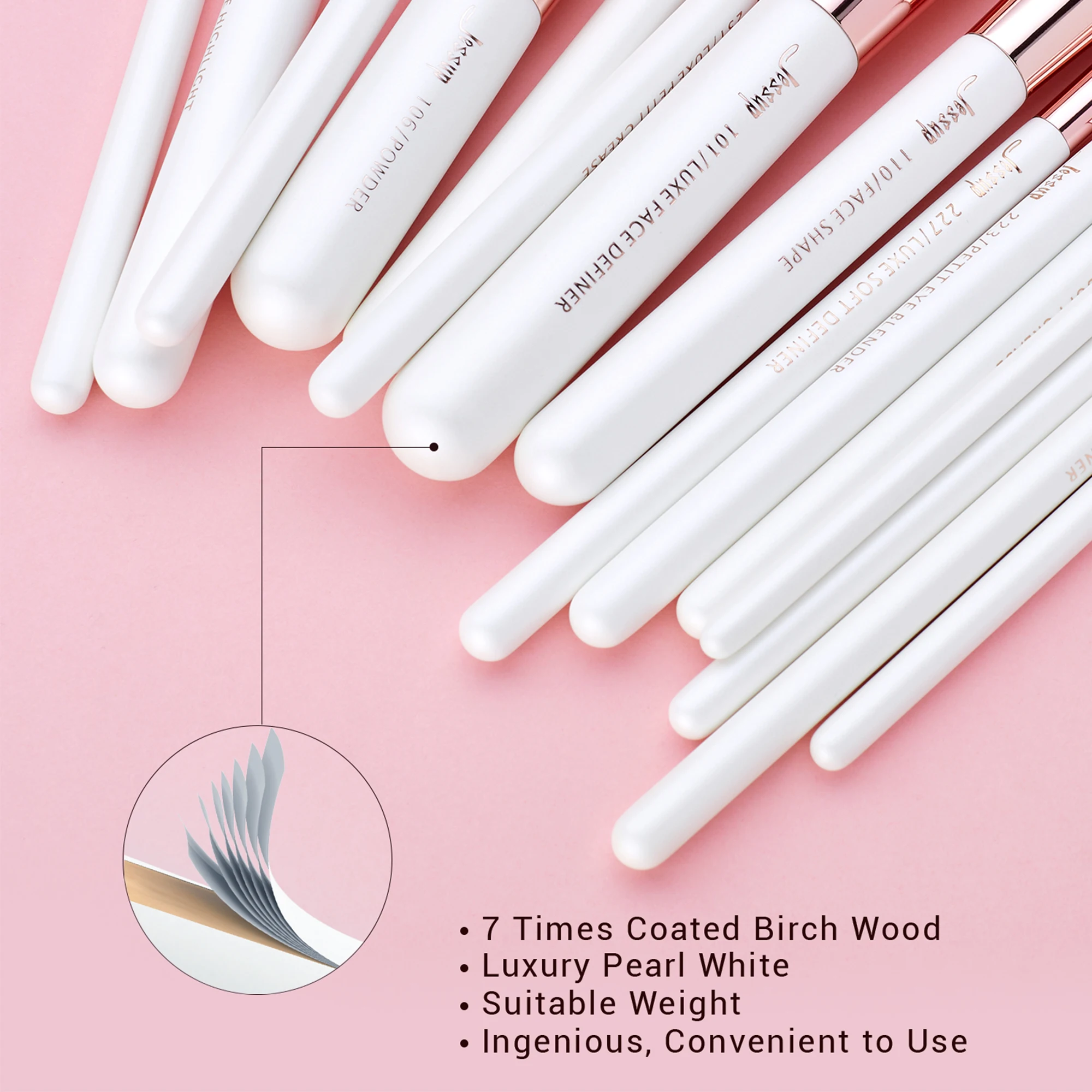 Jessup 프로페셔널 메이크업 브러쉬 세트 15 개 메이크업 브러쉬 내츄럴-합성 파운데이션 파우더 디테일 아이 브러쉬 펄 화이트 T222