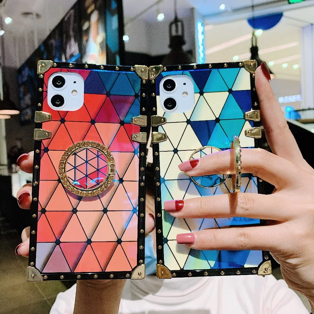 Funda For Xiaomi Mi9 Redmi7 Note7 K20 Case Colorful Diamond Pattern Shiny Ring Stand Square Cases For Redmi7 Note7 K20 Mi9 Cover (2)