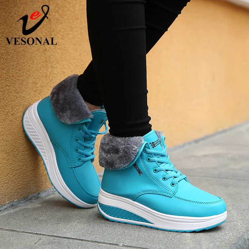 VESONAL/2019 г. Зимние женские Сникеры на платформе с толстой подошвой обувь меху