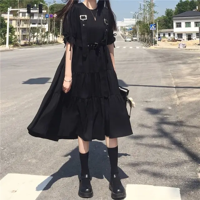 Gothic Style Dress Women Mall Goth Harajuku Emo Kawaii Dress Gothic Punk Japanese Cute Long