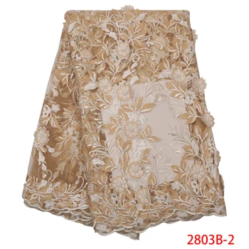 

Fashion African Lace Fabric High Quality 3D Flower Fabric Embroidery with Beads French Tulle Net Lace for Wedding Dress QF2803B