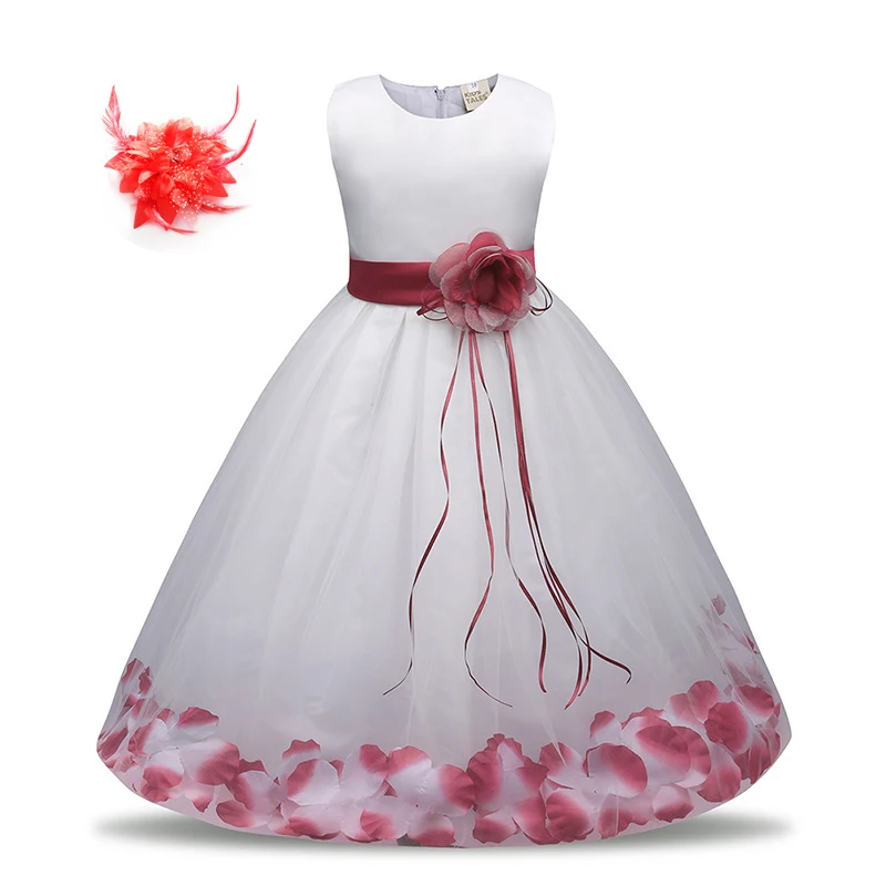Children Clothing Princess Purple Blue Hot Pink Red Sash Wedding Birthday Party Dresses for Girls Knee-length Kids Clothes | Детская