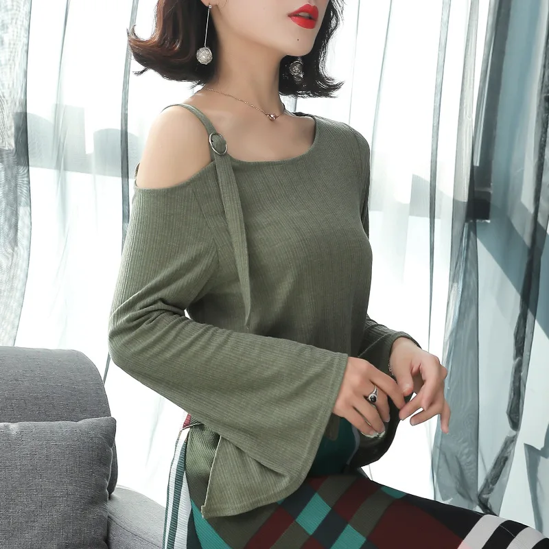 

2019 Large Size Dress Large GIRL'S Camisole off-Shoulder Tops Plus-sized New Style Fat Mm Autumn Clothing Sweater