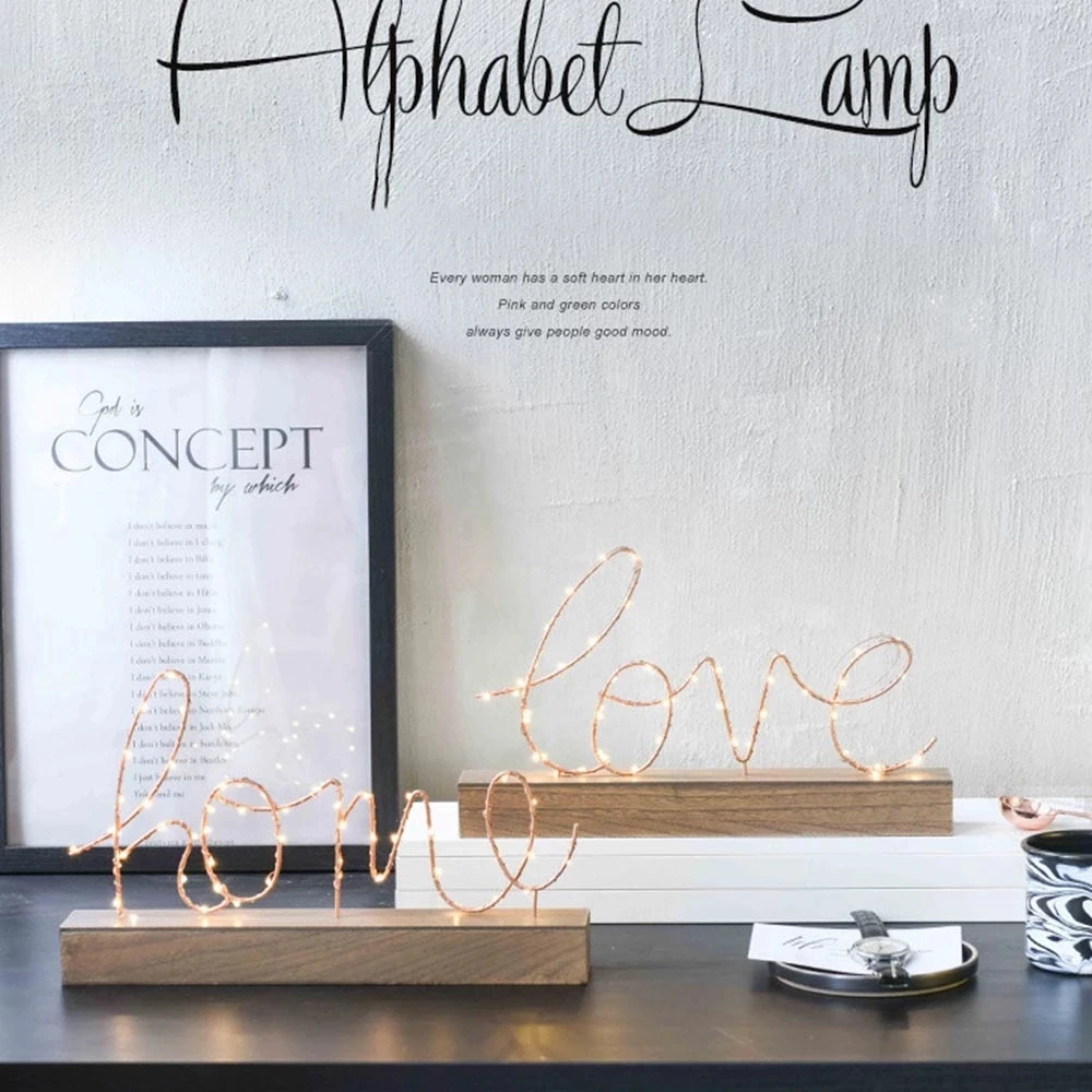 Nordic деревянное основание железная любовь дома письмо ночной Светильник уютный