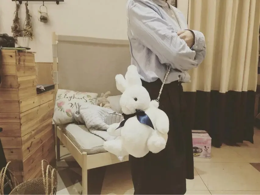 Милый рюкзак Super Meng Rabbit с жемчужной цепочкой и бабочкой, сумка через плечо с кроликом, подарок для девочек