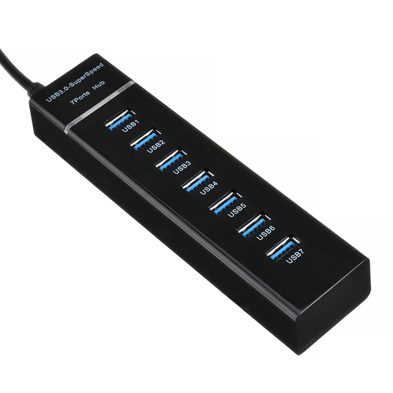 Pohiks 1m Black 7-ports High Speed USB 3.0 Hub Expansion Splitter Expander For Laptop/PC External Connect Accessories