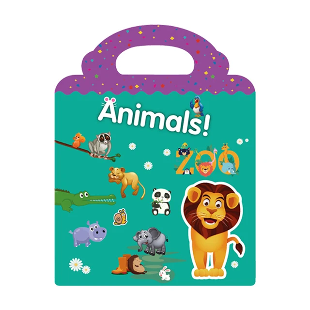 Children's Reusable Stickers Books Kawaii Stationery Stickers for Kids Early Education Cartoon Cute Stickers for Children Gift Animals-Reusable