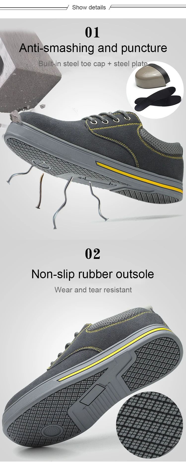 Рабочая замша защитная обувь для мужчин проколов резиновая подошва износостойкая противоскользящая сталь носок стальная промежуточная защитная обувь