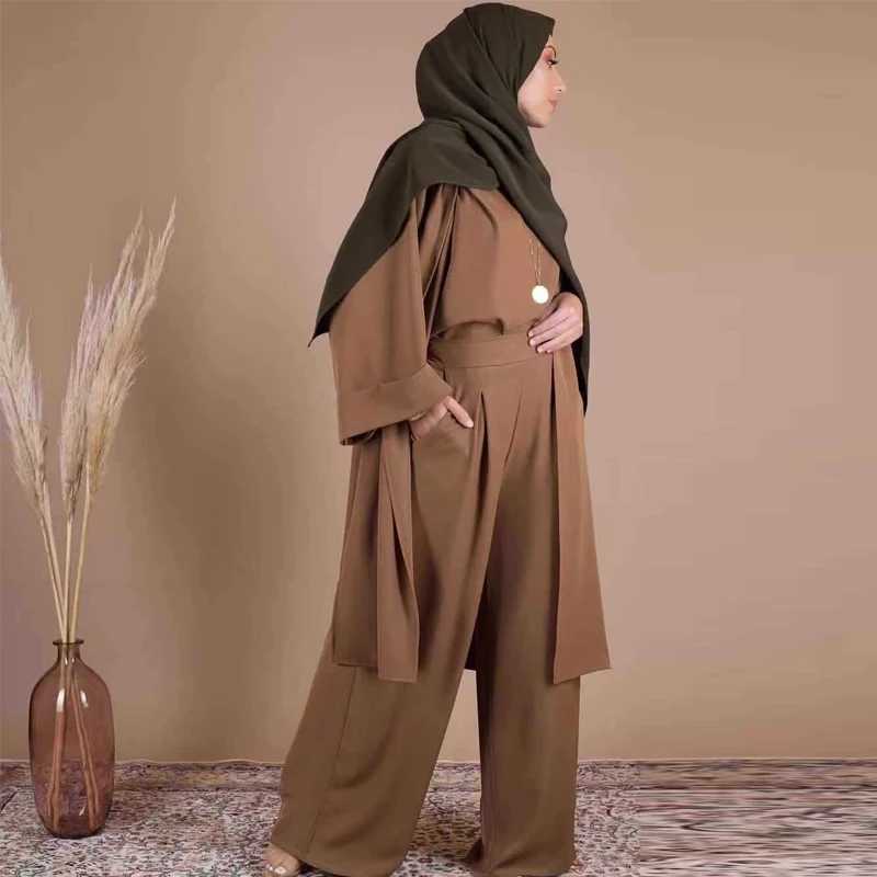 Three-piece Abaya Turkish Kimono Tops Pants Muslim Dress Abayas Hijab Robe Dubai Caftan Kaftan Islam Clothing For Women Djellaba