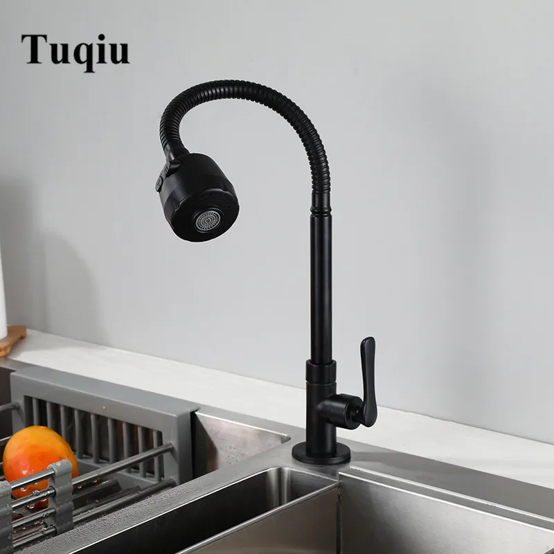 style 2 Tuqiu кран для раковины, одиночный холодный черный кран для ванной комнаты, 360 градусов, смеситель для раковины, поворотный латунный кран для раковины для холодной воды - Цвет: style 2