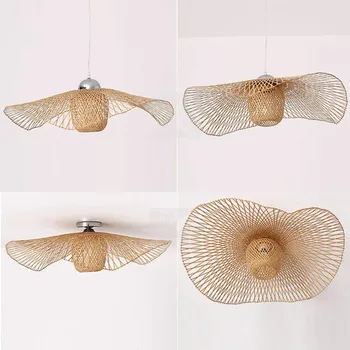 

Bamboo Shade Cap Ceiling Light Fixture Creative Rustic Asian Nordic Country Hanging Lamp Lustre Design for Bedroom