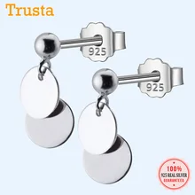 Trusta,, 925, настоящее чистое серебро, Женские Ювелирные изделия, Круглый лист, серьги-гвоздики, подарок для девочек-подростков, детей, леди, ювелирное изделие DS952