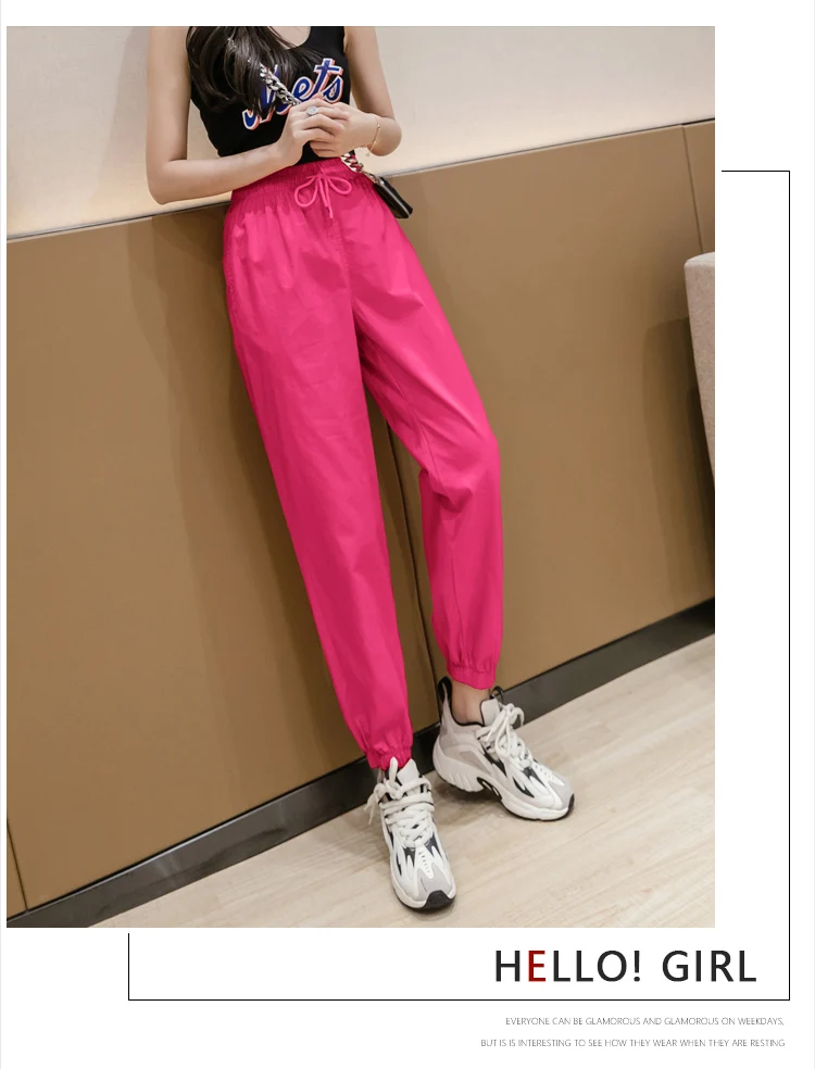 Jielur Trousers Women Solid Color Elastic Waist Candy Color Autumn Pants New Chic Sweatpants Pantalon Femme Roupas Slim Pants