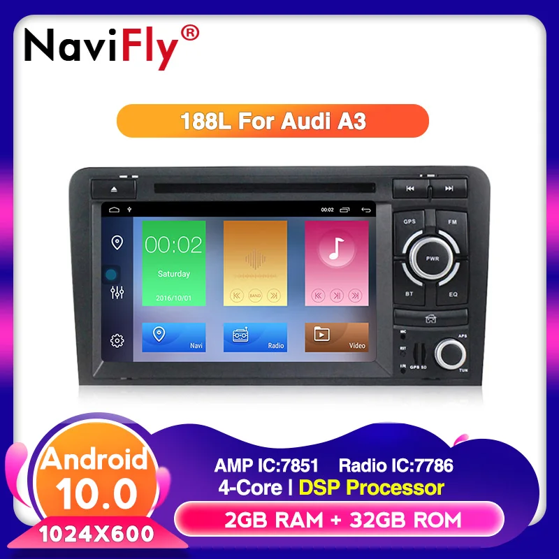 Navifly Android10.0 RDS 32G ROM 2G RAM 2din автомобильный мультимедийный плеер для Audi A3 8P 2003-2011
