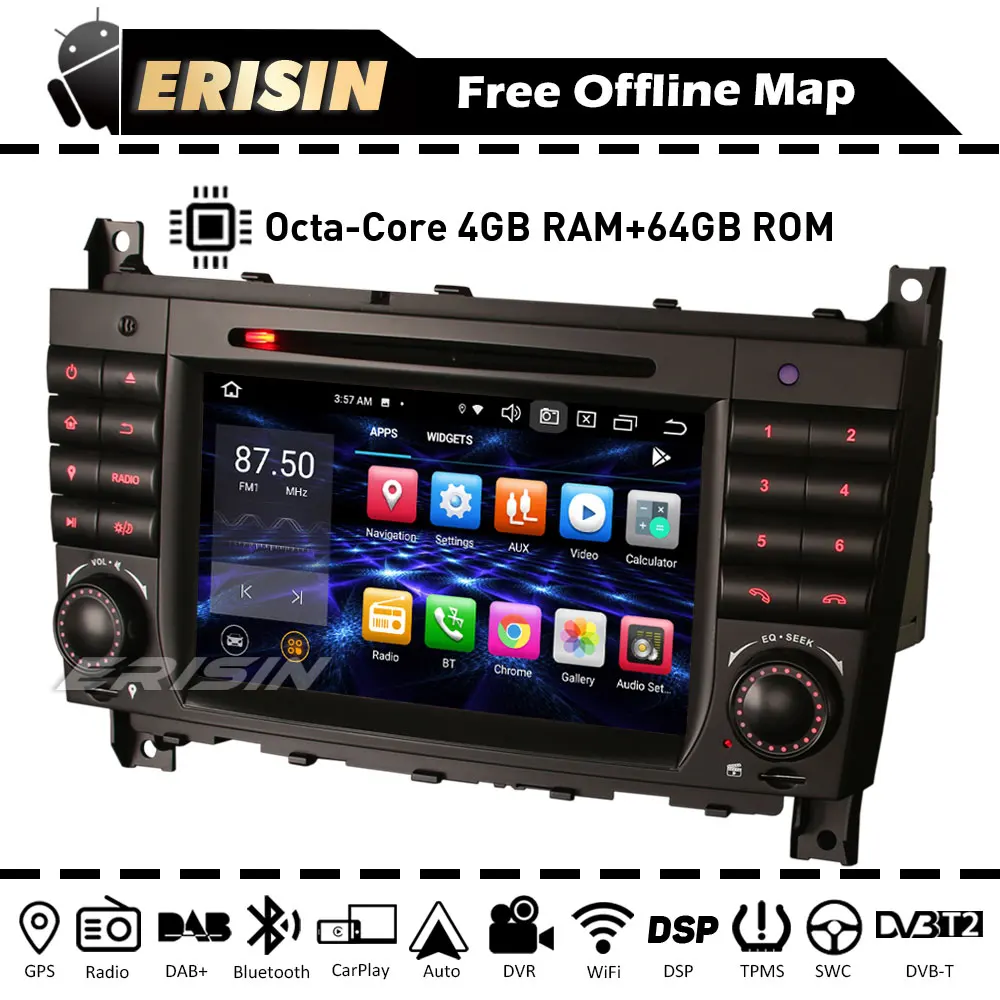 ES8169C Android 10 0 Octa-Core CarPlay Head Unit GPS SatNav DSP WiFi OBD BT DVR TPMS для Mercedes-Benz C/CLC/CLK class W203 W209 |