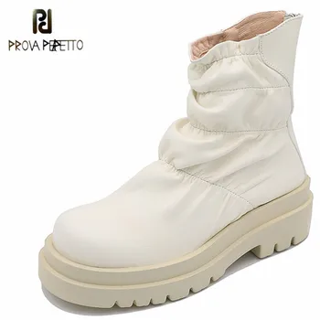 

Prova Perfetto Leisure Folds Novelty Botas Mujer Square Heel Spring And Autumn Zapatos De Mujer Round Toe Keep Warm Short Boots