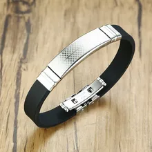 Vnox, черные силиконовые браслеты для мужчин и женщин, серебряный тон, в виде сетки, ID тег, повседневные спортивные браслеты, masculina, 19,5 см