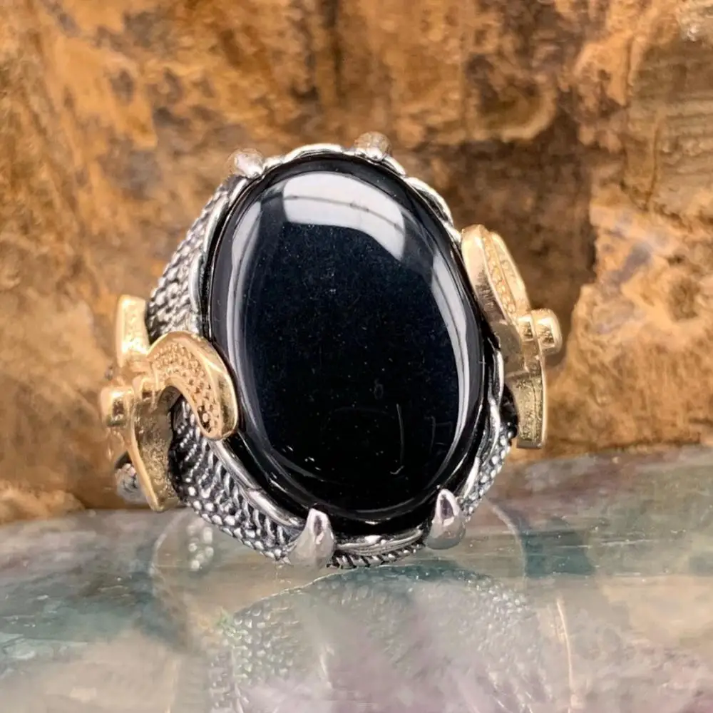 Vintage Punk Big Black Zircon Stone Rings for Men Women Gothic Octopus Scorpion Animals Punk Party Bike Jewelry Turkey Jewelry
