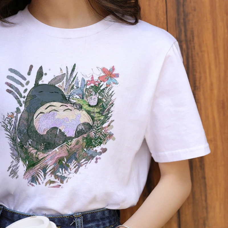 Totoro Harajuku Ullzang футболка Женская студия Ghibli футболка Kawaii Miyazaki Hayao забавная мультяшная футболка милые 90s футболки женские