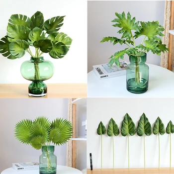 

PU Artificial Turtle Leaves Bouquet Simulation Green Plants Palm Leaf Wedding Home Floral Decoration Artificial Plant Decoration