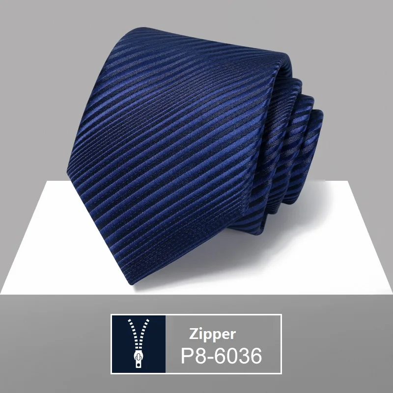 P8-6036 Zipper Высокое качество дизайнер новая мода широкий саржевый темно-синий 8 см галстуки для мужчин на молнии галстук деловой строгий костюм с подарочной коробкой - Цвет: P8-6036 Zipper