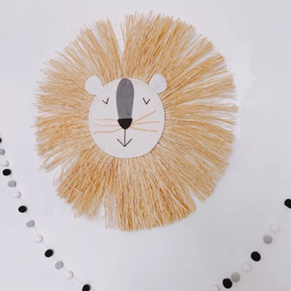 

Nordic Hand woven INS Cartoon Lion Hanging Decorations Cotton Thread Weaving Animal Head Ornament Children room Wall Hanging Toy