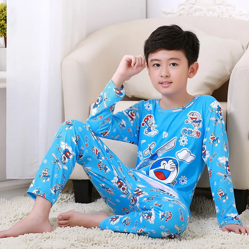 Осенний пижамный комплект с длинными рукавами для мальчиков, весенний домашний костюм с круглым вырезом и милым рисунком, одежда для сна унисекс
