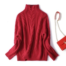 ^#Cheap 2019 New Pullover Cashmere Sweater Women's Loose Twisted Thickened Half-high-collar Sweater Pure-color Base ^#Cheap 2019 New Pullover Cashmere Sweater Women's Loose Twisted Thickened Half-high-collar Sweater Pure-color Base
