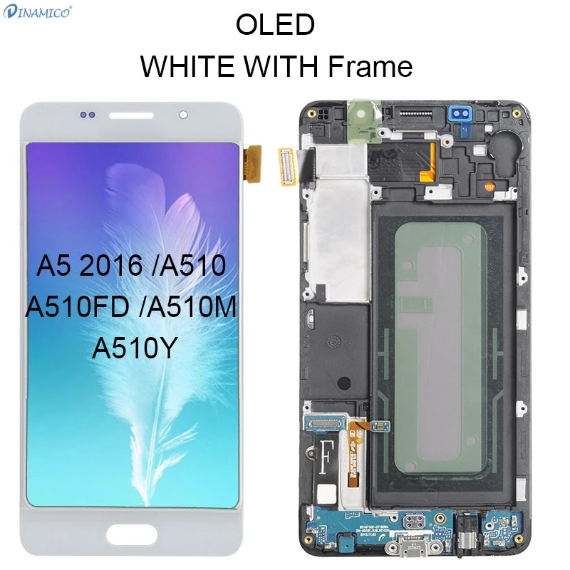 Dinamico Акция A5 ЖК-дисплей для samsung Galaxy A510 lcd A510F A510M A510Y дисплей кодирующий преобразователь сенсорного экрана в сборе - Цвет: OLED WH With Frame