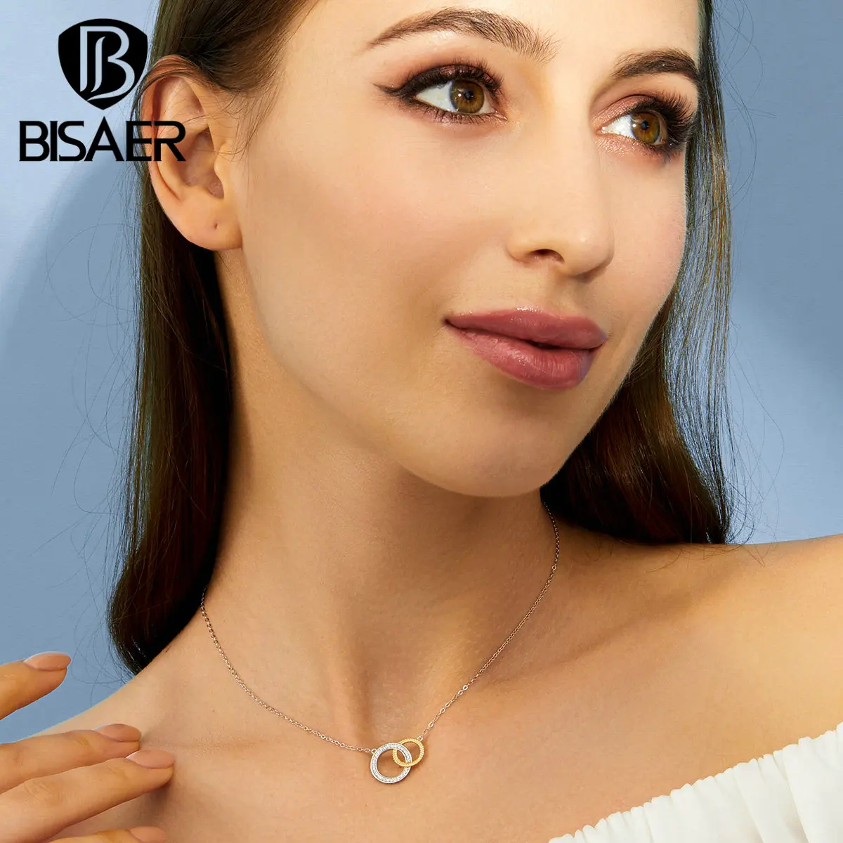 Горячая Распродажа, колье BISAER, 925 пробы, серебро, Круглый Круг, скрученные воротники для женщин, кубический циркон, женские ожерелья бижутерия EFN115