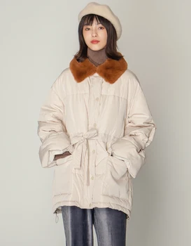 

Fashion winter jacket women 2019 new winter wear large fur collar waist slim casual winter coat women parka jacket warm jacket