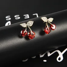 Стиль 925 пробы серебряные серьги Корейский сладкий цветок красные серьги-гвоздики в форме вишни Женская мода Hapoallergenic ювелирные изделия
