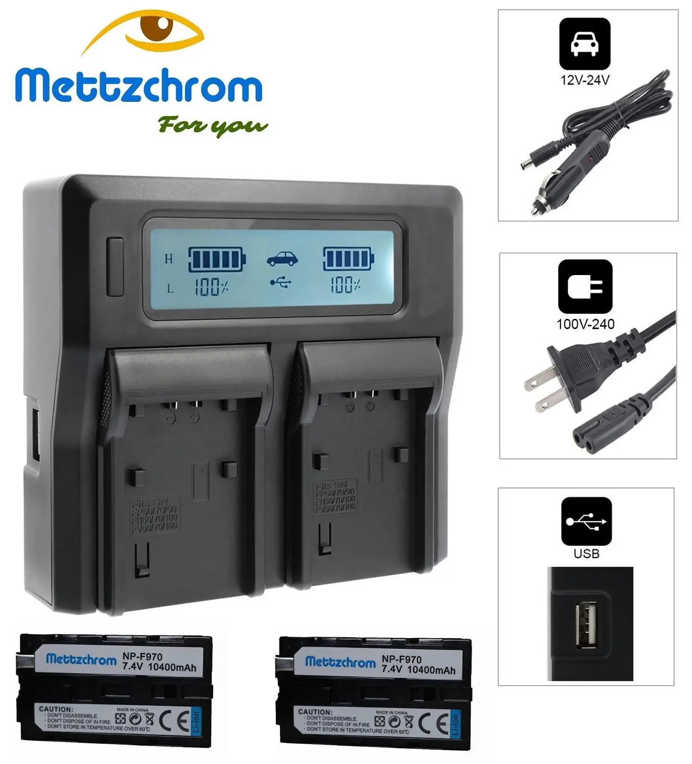 Mettzchrom NP-F970 аккумулятор 10400 мАч для светодиоды на батарейках быстрое зарядное устройство с двумя USB ЖК-дисплеем для камеры sony