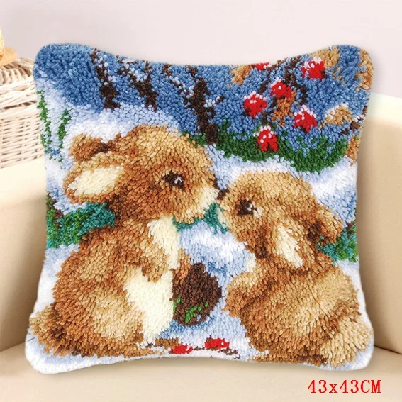 Cartoon Animal Cat Carpet Embroidery Pillows Knooppakket Needlework Set Latch Hook Cushion Button Package knoopkussen Sets