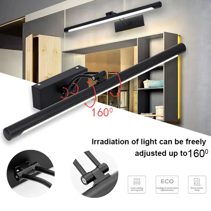 1.Modern Wall Mounted Led Wall Lamp Black And Silver Bathroom Lamp Household Lamps Mirror Front Lamp Waterproof Stainless Steel image_2