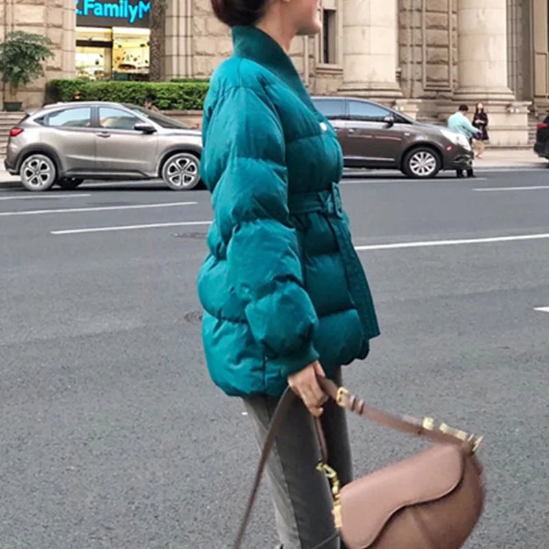 Зимняя куртка для женщин, утепленная верхняя одежда с хлопковой подкладкой, парки для женщин, повседневное элегантное женское пальто с поясом