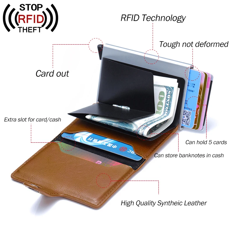 Цветная коробка для мужчин, кредитный держатель для карт, Женский металлический RFID кошелек, алюминиевый мужской держатель для карт, Бизнес ID держатель для карт, кожаный мужской кошелек